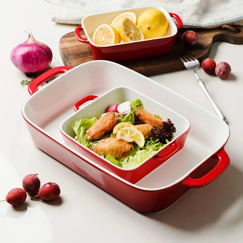 Adeco Trading Ceramic Bakeware Set, Rectangular Baking Dish For Cooking, Kitchen, Cake Dinner, Banquet And Daily Use, 9X13 Casserole Dishes For Oven Porcelain Baking Pans