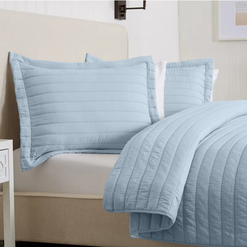 FreshFolds Solid Stitched Microfiber Quilt Set with Shams