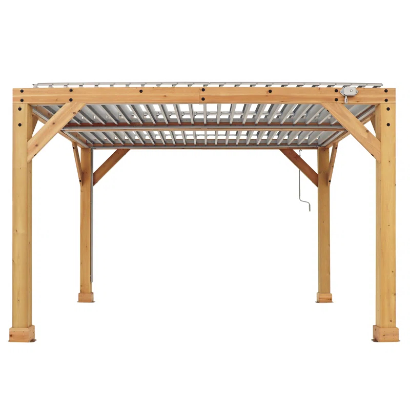 Yardistry 10' x 12' Meridian Louvered Pergola  Premium Cedar Wood Structure with Adjustable Aluminum Louvers and Built-In Gutter System for Outdoor Shade and Rain Protection