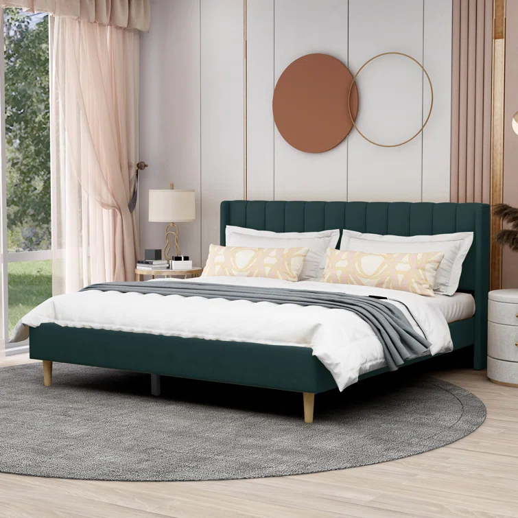 Wade Logan® Eriksay Low Profile Upholstered Platform Bed with Wingback Headboard