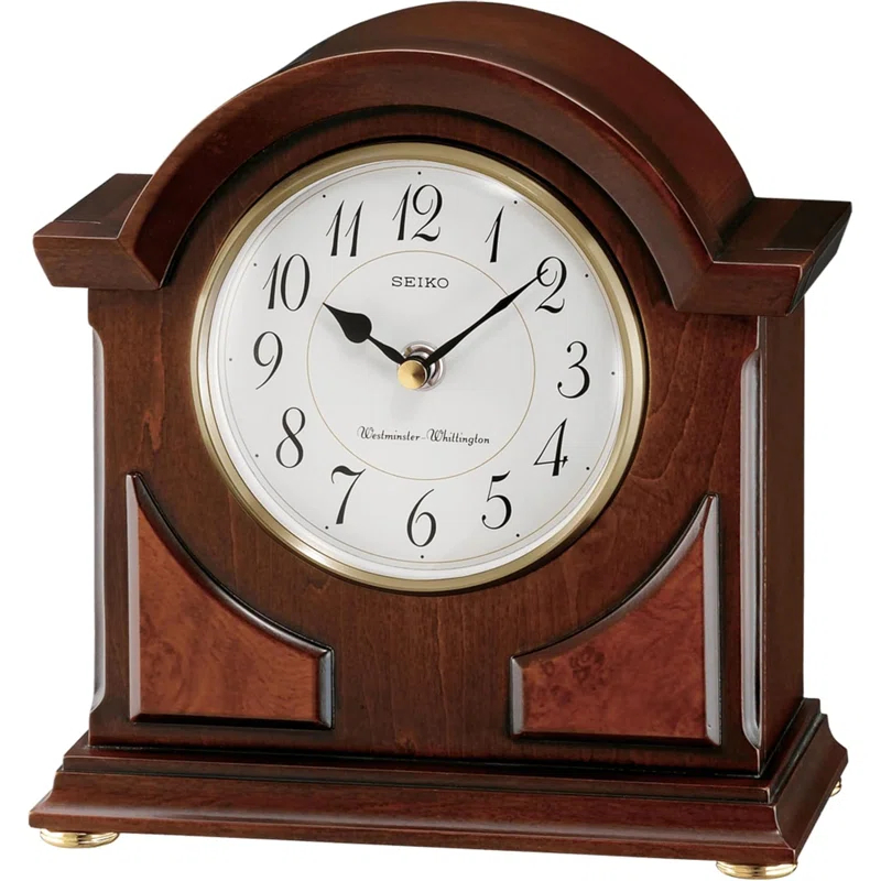 Seiko Sayo American Traditional Analog Wood Quartz Movement / Crystal Tabletop Clock in Brown