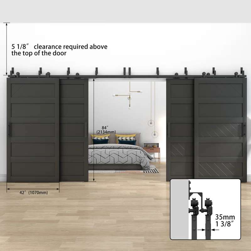 JUBEST Double Bypass Barn Door Doors Manufactured Wood Wave Design Barn Door With Installation Hardware Kits