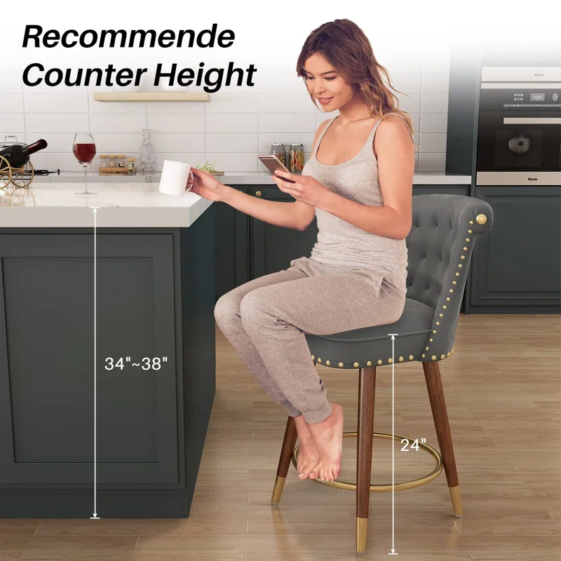 Everly Quinn Claymont Swivel 24 inch Counter Height Stools  (Set of 2) Upholstered Bar Stools with Back