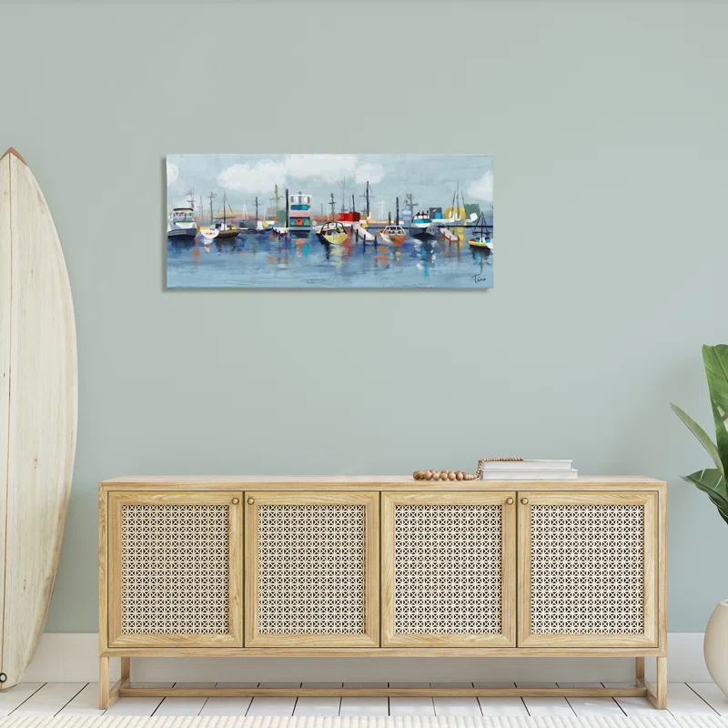 Stupell Industries " Varied Boats Docked Port Marina Ocean Landscape " by Tina Finn Painting Print