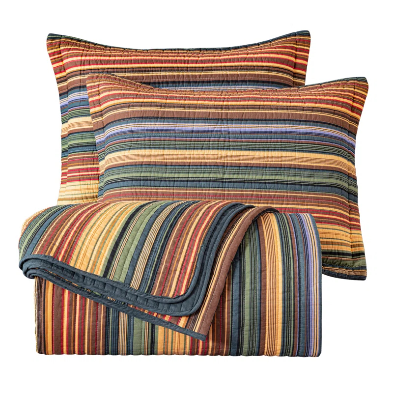 Chezmoi Collection Avery Striped Pre-Washed Cotton Quilt Set