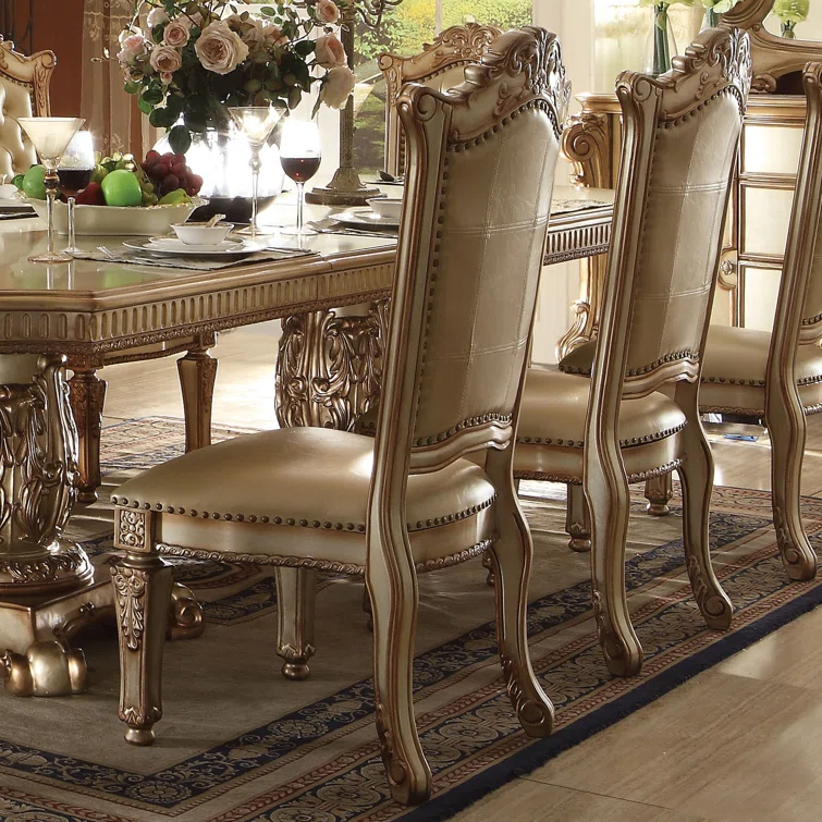 ACME Furniture Vendome Tufted Upholstered Side Chair in Gold Patina (Set of 2)