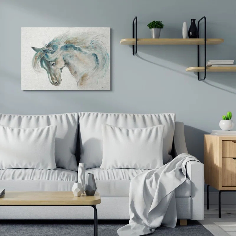 Stupell Industries " Minimalist Watercolor Horse Portrait Blue Beige "
