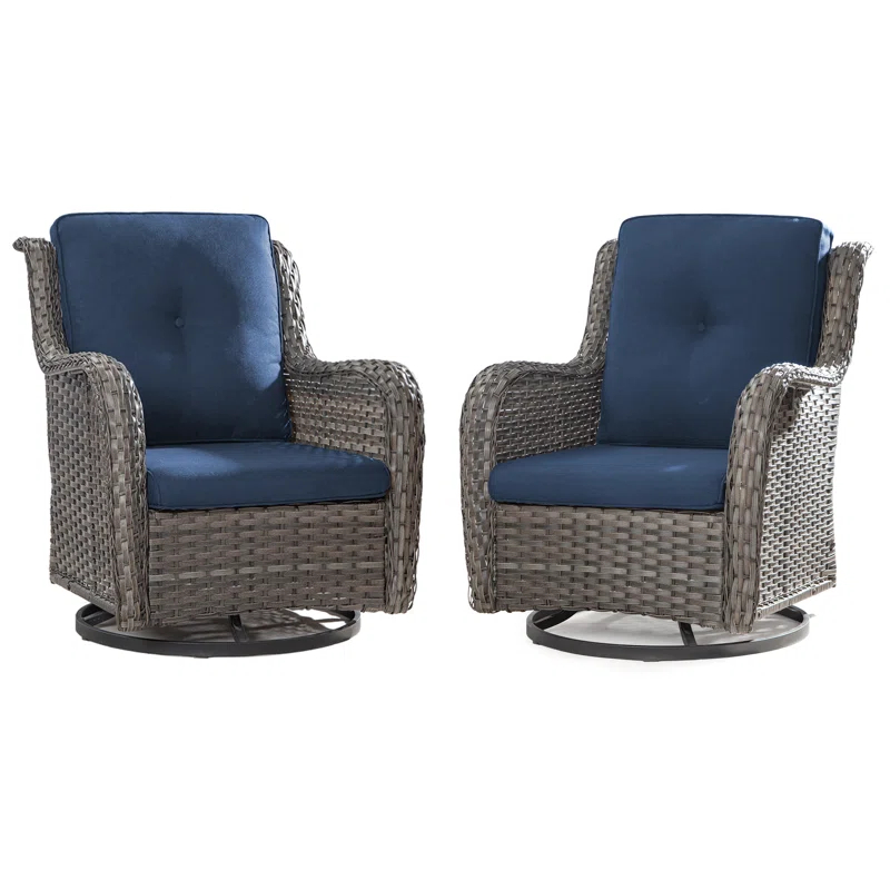 Swivel Wicker Patio Chair with Cushions (Set of 2)