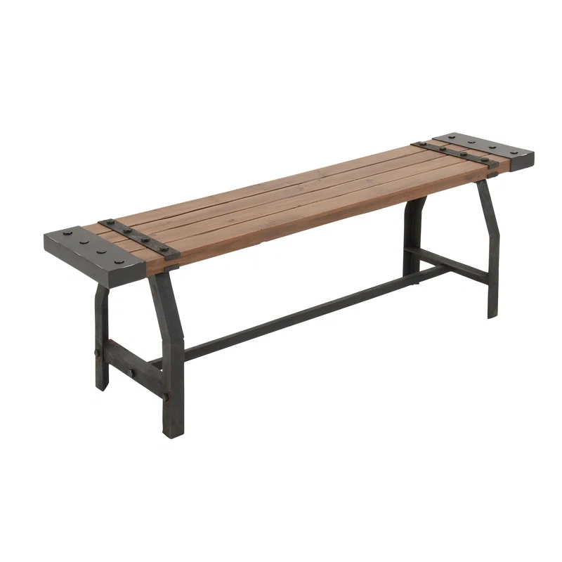 Williston Forge Rickey Wood Brown Bench with Black Metal Base and Studs