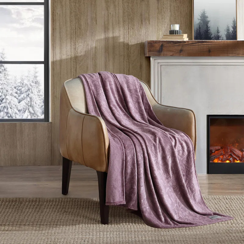Eddie Bauer Eddie Bauer Woodblock Floral Embossed Signature Plush Throw Blanket