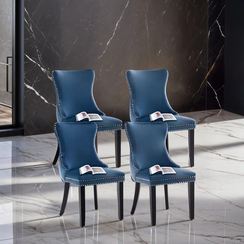 Velvet Wing Back Nailhead Tufted Dining Chair (Set of 4)