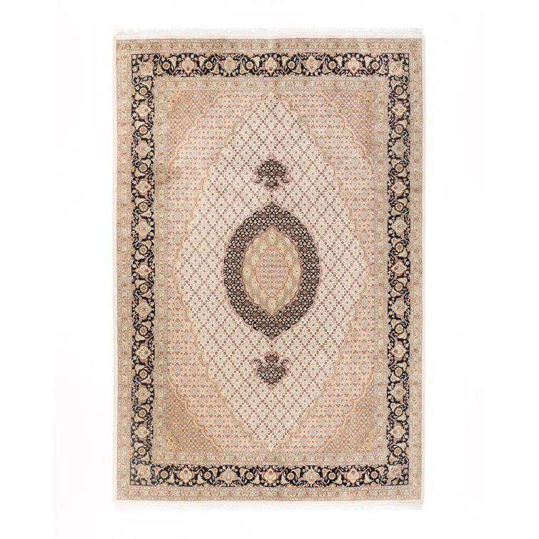 Hand-Knotted Ivory Wool Oriental 8' x 10' Area Rug