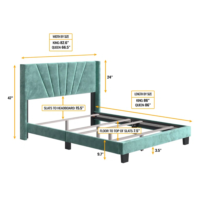 Boyd Sleep Valencia Velvet Upholstered Platform Bed Frame with Adjustable Height Headboard , Requires Box Spring-Boyd Sleep