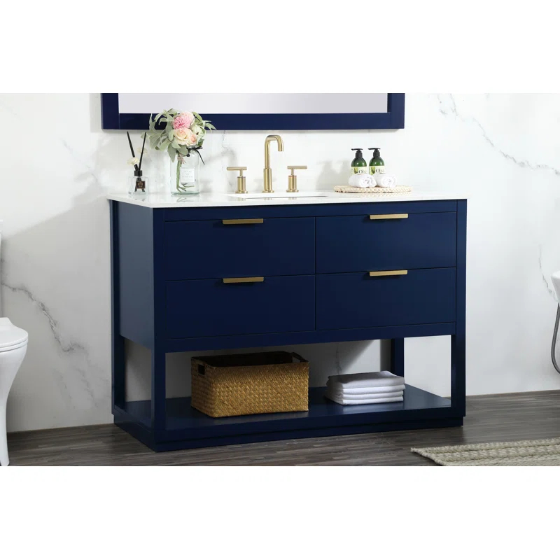 Hokku Designs Greenburg 48'' Single Bathroom Vanity with Engineered Marble Top