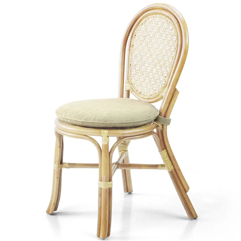 Bayou Breeze 4 Denver Dining Handmade Wicker Side Chair Natural Rattan With Cream Cushion (Set of 4)