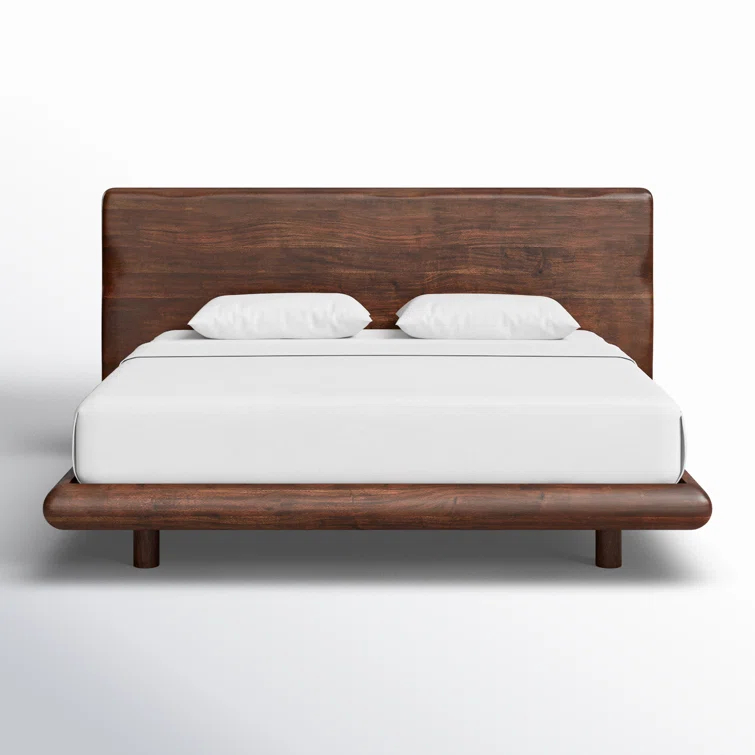 King Size Rustic Brown Acacia Wood Bed with Headboard