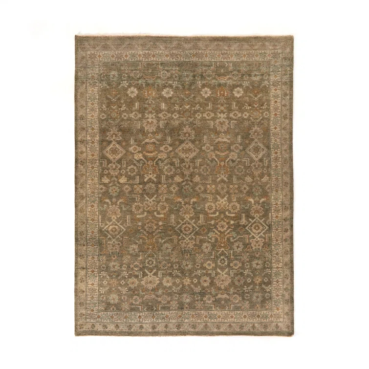 Gray Wool Hand-knotted Rectangular 9' x 12' Area Rug