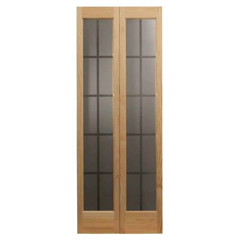 LTL Home Products 80.5'' Solid Wood Glass Painted Bi-Fold Door