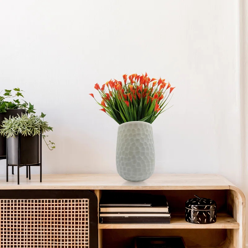 Bergamo Art 10" High Decorative Handmade Patterned White Glass Vase