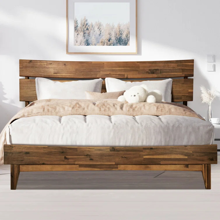 Acacia Acacia Bed Frame with Headboard Solid Wood Platform Bed