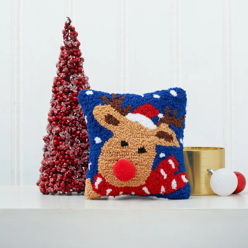C&F Home Christmas Reindeer Hooked Petite Size Petite Size Accent Throw Pillow