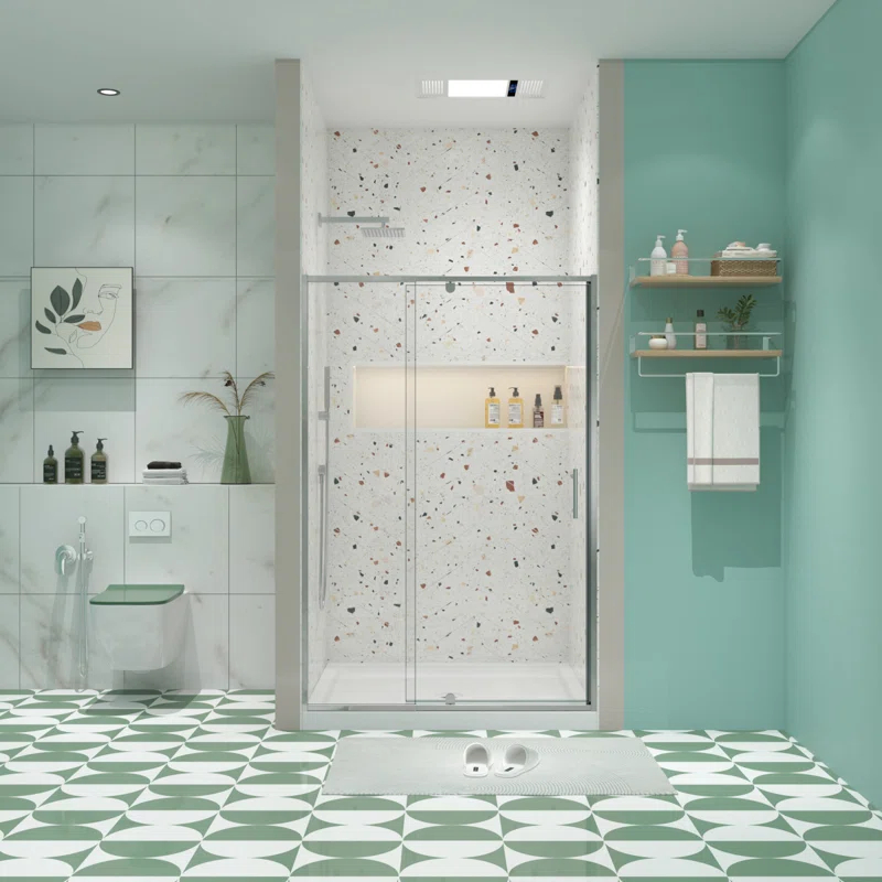 GZMWON 44-48" W X 71" H Piovt Swing Glass Shower Door,Pivot Frame Sliding Shower Door With 1/4"(6Mm) Clear SGCC Tempered Glass,Chrome Finish Shower Doors,Reversible Installation