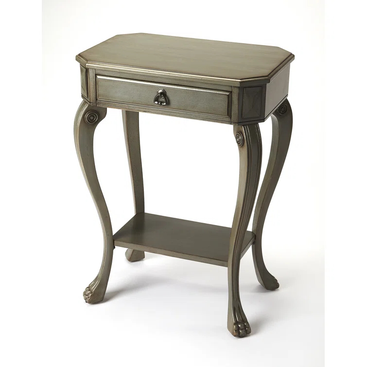 Silver Satin Wood and Metal Console Table with Storage