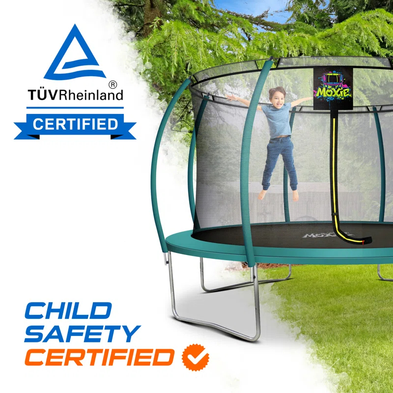Machrus Moxie Pumpkin-Shaped Outdoor Trampoline Set with Top-Ring Frame Safety Enclosure, 14 FT