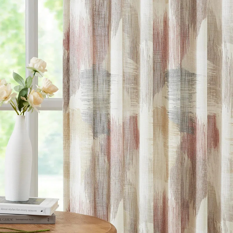 Orren Ellis Floral Semi-Sheer Curtains Bohemian Light Filtering Window Treatments Set,2 Panels)
