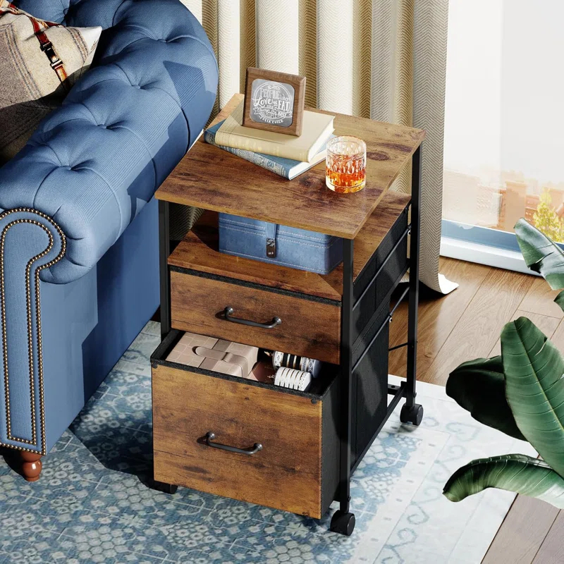 DEVAISE 2 Drawer Mobile File Cabinet, Fabric Vertical Filing Cabinet With Open Storage Shelf,Rolling Printer Stand