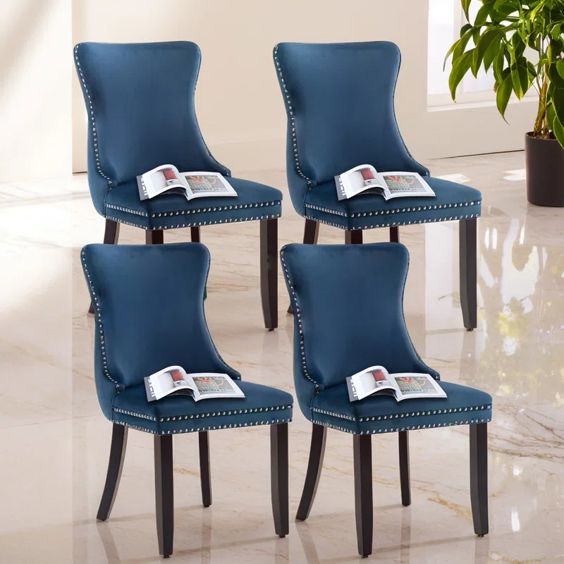 Velvet Wing Back Nailhead Tufted Dining Chair (Set of 4)