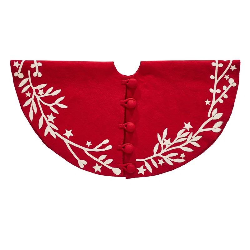 Arcadia Home Handmade Christmas Tree Skirt in Felt - Branches and Stars on Red