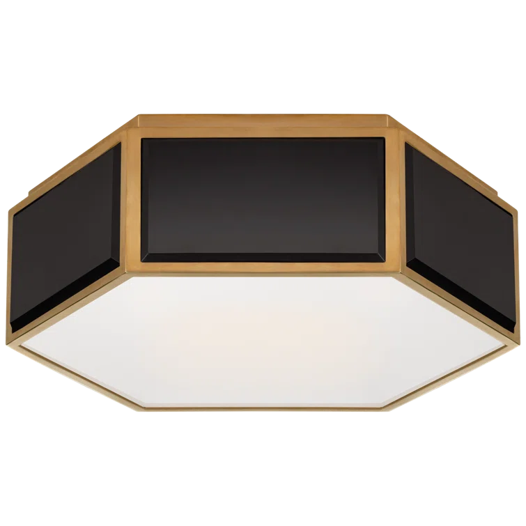 Hexagonal Black and Brass Glass Flush Mount Light