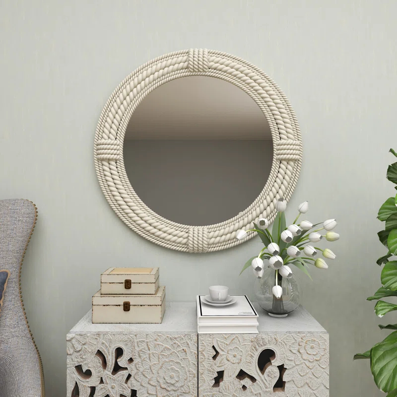 Birch Lane™ Frony Wooden Coiled Rope Room Wall Mirror with Wrapped Rope Accents