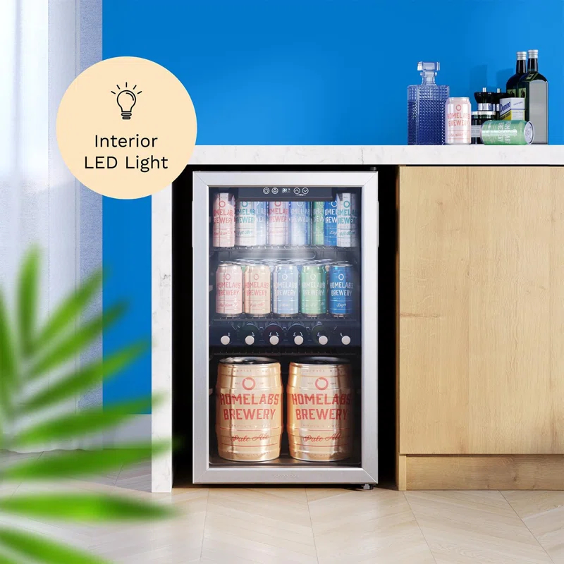 hOmeLabs hOmeLabs Beverage Refrigerator and Cooler - Glass Door Mini Fridge with 120 Slim Cans Capacity