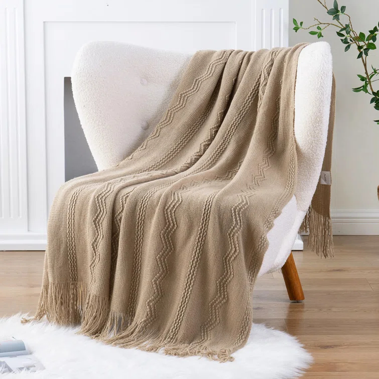 Battilo Home Throw Blanket For Couch, Solid Throw Blanket For Home Decor, Knit Throw Blankets For Bed, 50"X60"