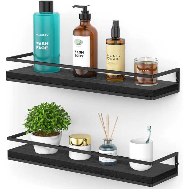 Floating Shelves Wall Mounted Set Of 2, Rustic Wood Wall Storage Shelves For Bedroom,Living Room,Bathroom, Kitchen