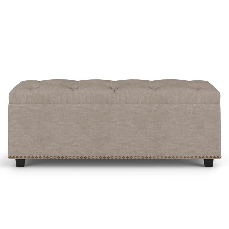Simpli Home Hamilton 44"W Upholstered Lift-Top Storage Ottoman with Nailhead Trim and Tufted Detailing