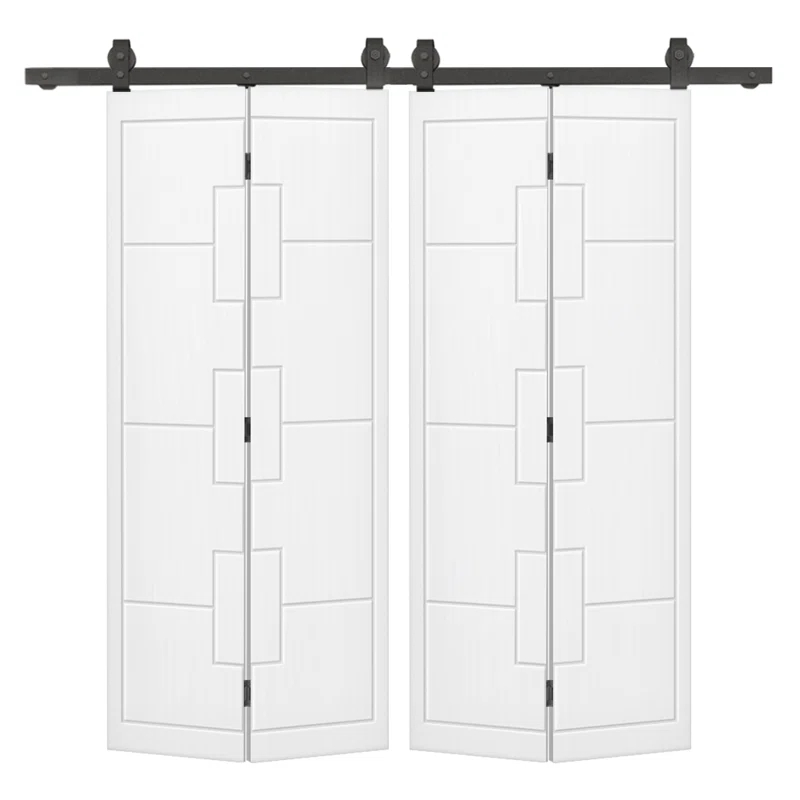Calhome Modern Bi-Fold Double Barn Door with Sliding Hardware Kit