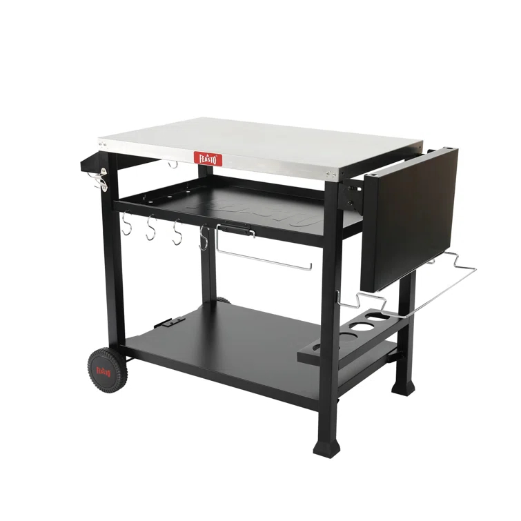 Feasto 3-Tier Stainless Steel Grill Cart - 40" Outdoor Pizza Oven Stand with Wheels, Mobile Kitchen Island for BBQ & Food Prep