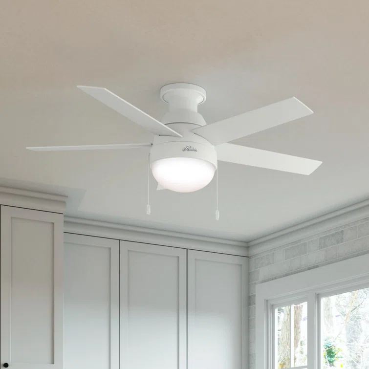 Hunter Fan 46" Anslee 5 - Blade LED Flush Mount Ceiling Fan with Pull Chain and Light Kit Included