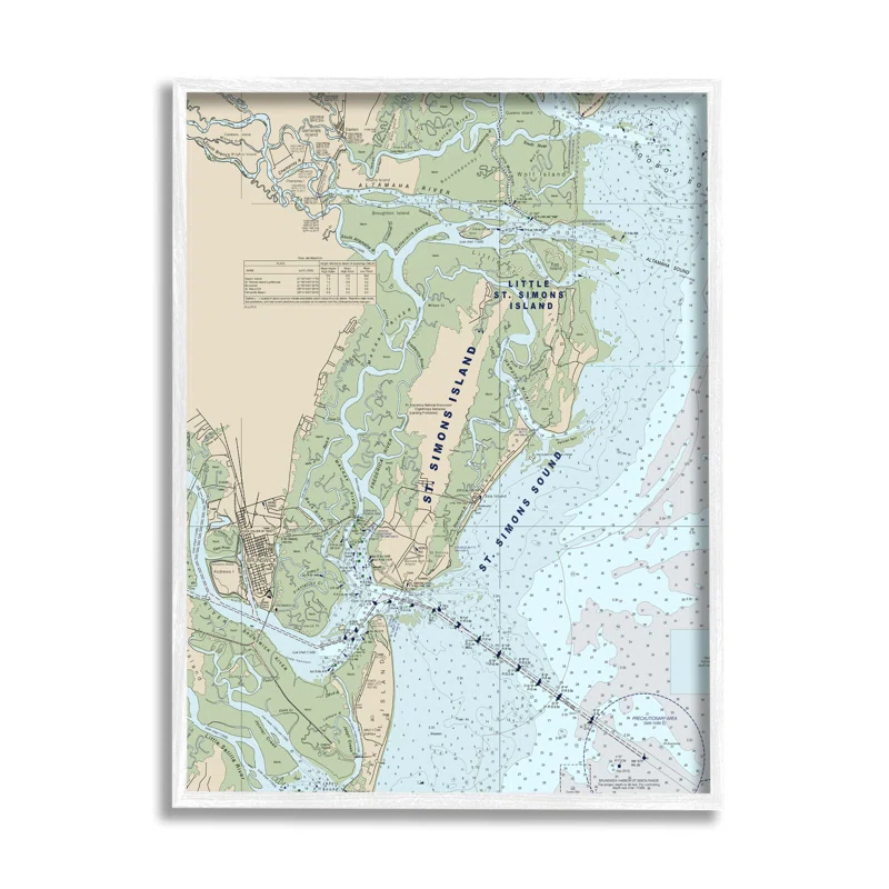 Stupell Industries Traditional St. Simons Island Nautical Map Blue Green by Daphne Polselli - Graphic Art | Wayfair