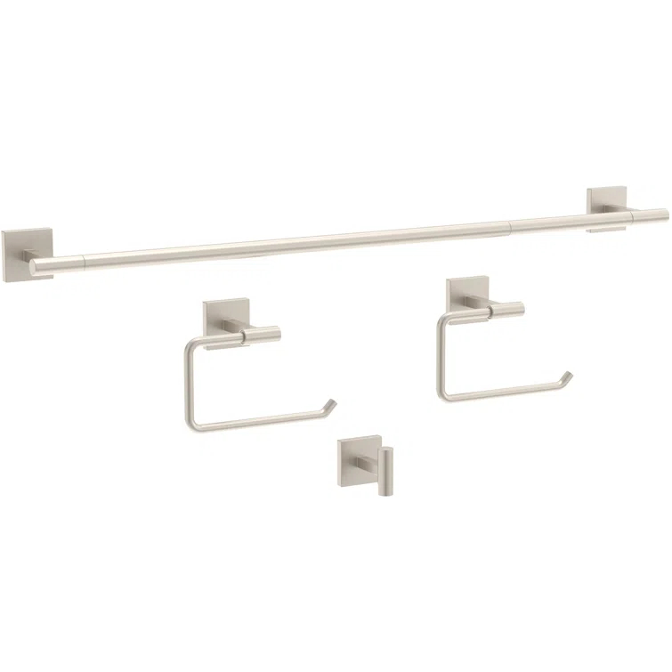 Franklin Brass Nash 4-Piece Bath Hardware Set 18" Towel Bar w/ Extender Toilet Paper Holder Towel Holder Towel Hook NASH64-BN