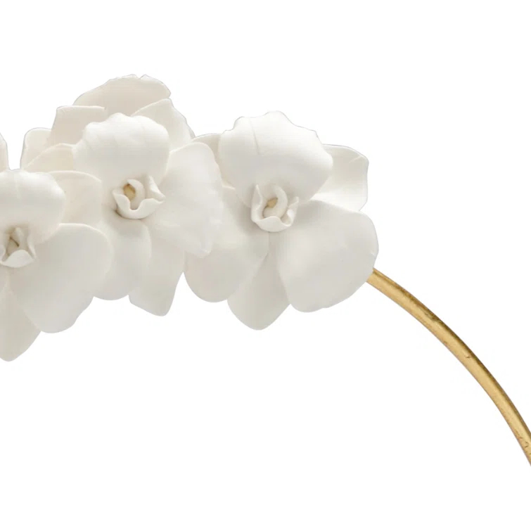 Elegant Matte White Ceramic Orchid Sculpture on Crystal Stand