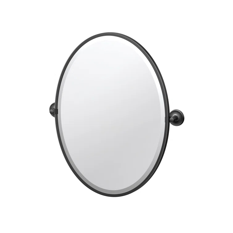 Gatco Designer II Wall Mounted Framed Oval Bathroom Vanity Mirror | Pivoting and Beveled Mirror