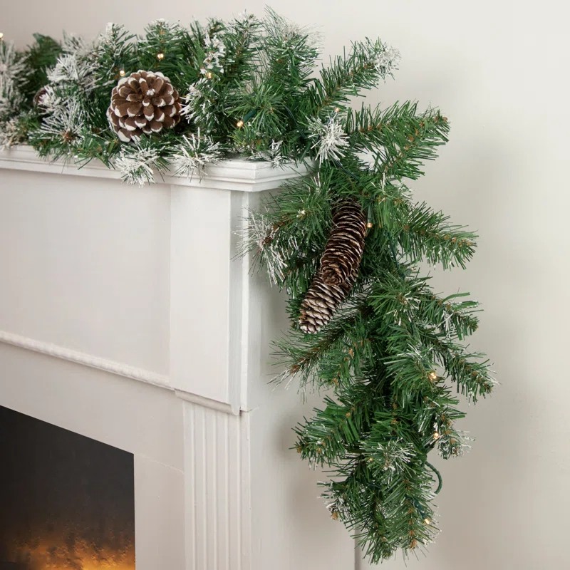 Northlight Seasonal 6' x 9" Pre-Lit Decorated Frosted Pine and Pine Cone Artificial Christmas Garland