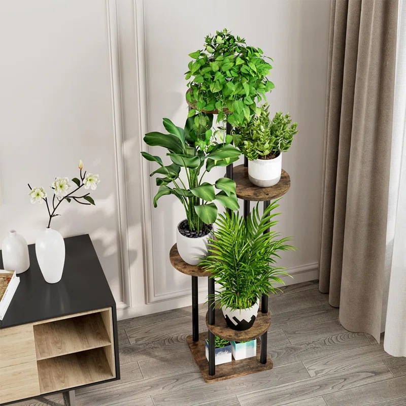 Arlmont & Co. Plant Stand Indoor 5 Tier Metal Plant Shelf for Multiple Plants Corner Tall Flower Holders for Living Room Balcony Bedroom Patio Garden