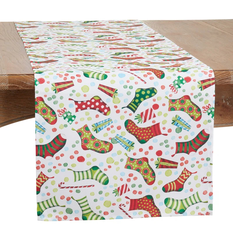 Saro Runner_Christmas Stockings Design Table Runner