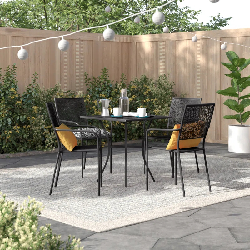 Lark Manor™ Meranda Commercial Grade 28" Square Indoor-Outdoor Steel Patio Table Set with 4 Square Back Chairs