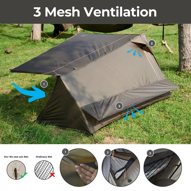 LIFETIME FLOORING LLC Backpacking Tent For Single Person, 3 Season Ultralight Tent Waterproof Silnylom Bushcraft Tent Shelter Lightweight 1 Person Tent For Camping Backpacking Hiking, NO Trekking Pole